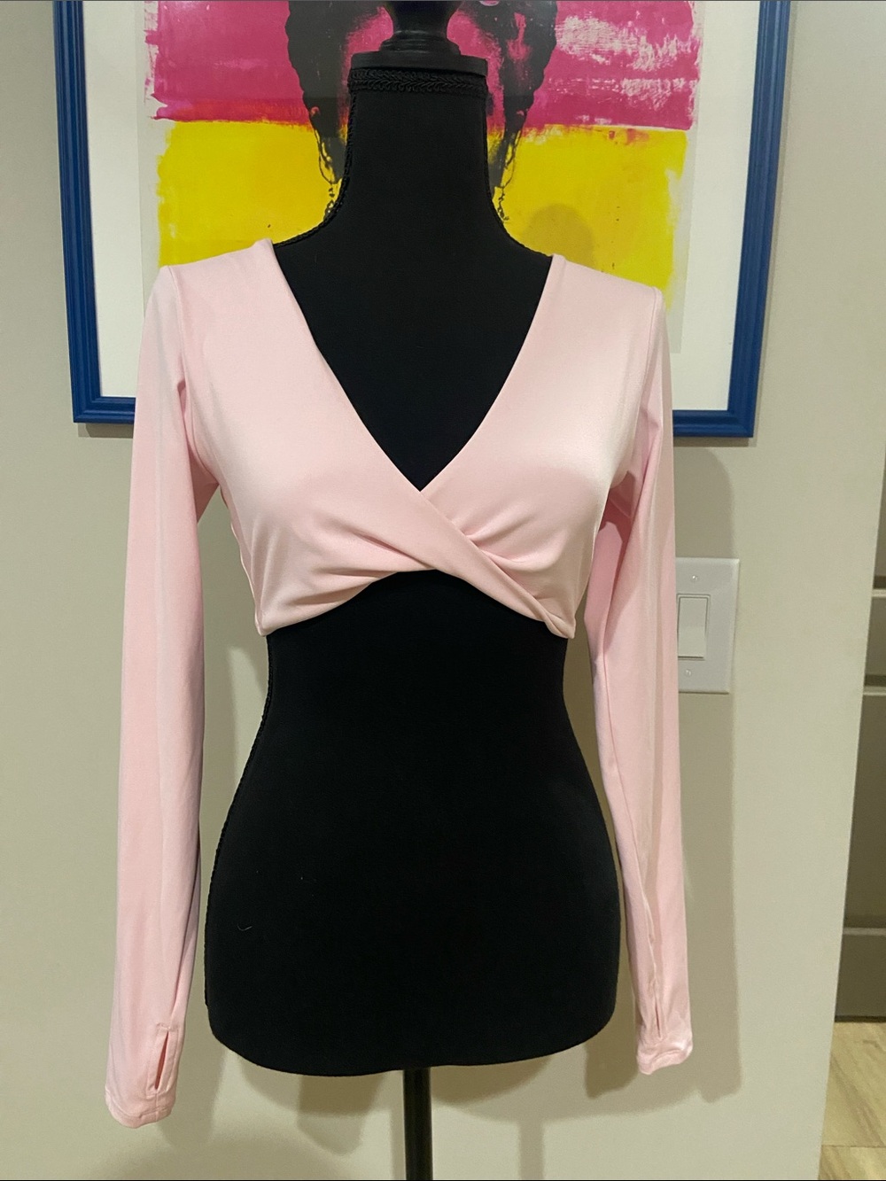 Light Pink Long-Sleeve Twist Front Crop Top